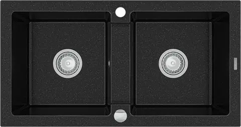 Kuchynské drezy MEXEN MEXEN - Mario granitový drez dve bunky 820x436 mm, čierna / strieborná metalíza 6504822000-73