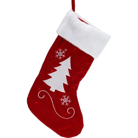 Vianočné dekorácie Vianočná LED ponožka so stromčekom červená, 41 cm