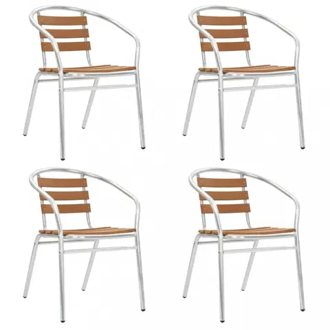Záhradné kreslá a stoličky Stohovateľné záhradné stoličky 4 ks strieborná / hnedá Dekorhome