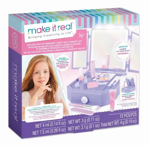 Hračky bábiky MAKE IT REAL - Toaletná a kozmetická súprava so zrkadlom - deluxe light up