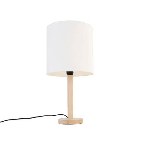 Stolove lampy Vidiecka stolová lampa drevená s bielym tienidlom - Mels