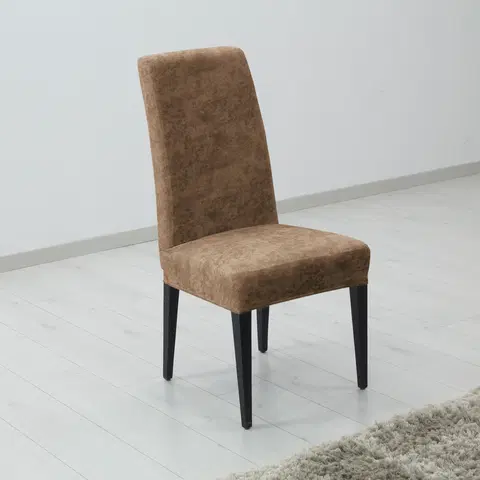 Stoličky Poťah elastický na celú stoličku, komplet 2 ks Estivella odolný proti škvrnám, svetlo hnedý