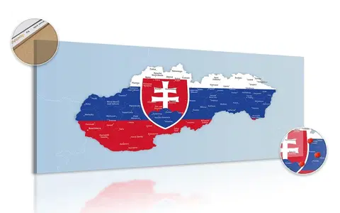 Obrazy na korku Obraz na korku mapa Slovenska so štátnym znakom