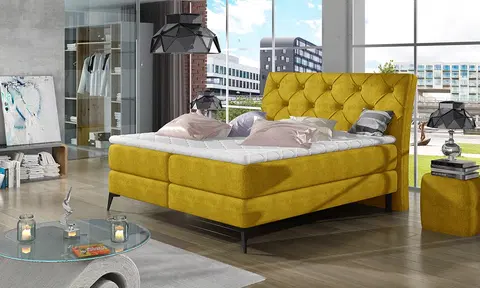 Postele NABBI Lazio 180 čalúnená manželská posteľ s úložným priestorom žltá