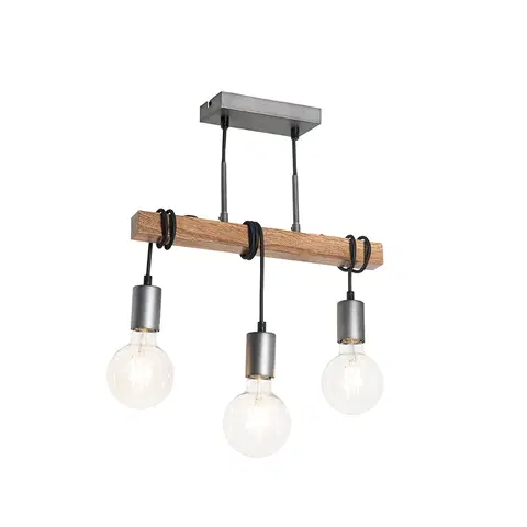 Zavesne lampy Priemyselná závesná lampa drevo s oceľou 3 -svetlá - Gallow