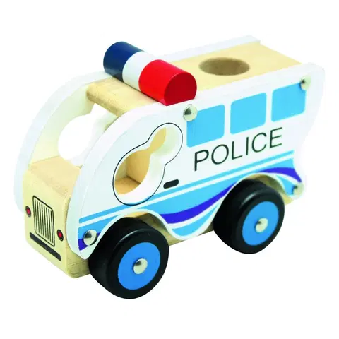Drevené vláčiky Bino Drevené auto Polícia, modrá