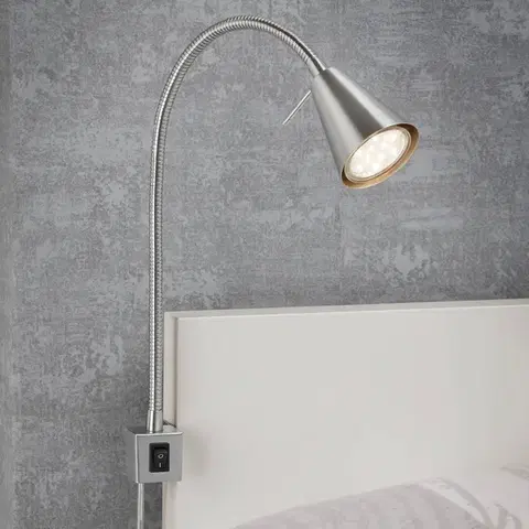 Ďalšie nábytkové svetlá Briloner LED nástenná lampa 2080, montáž na posteľ, niklová