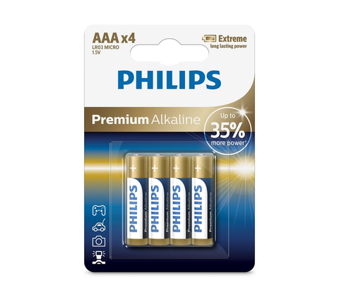 Predlžovacie káble Philips Philips LR03M4B/10 - 4 ks Alkalická batéria AAA PREMIUM ALKALINE 1,5V 