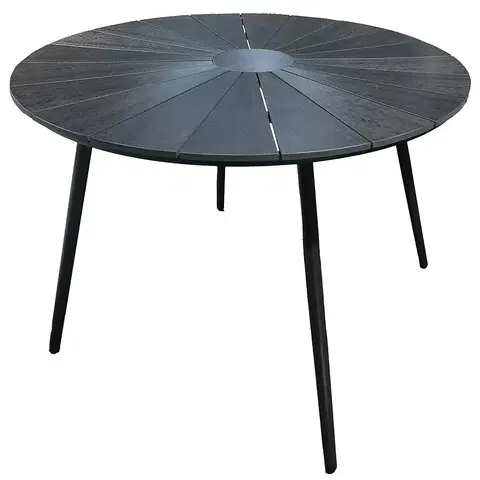 Záhradné stoly Okrúhly záhradný stôl Parker čierny s vrchnou doskou z polywoodu 120cm