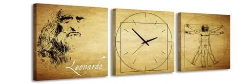 Hodiny 3-dielny obraz s hodinami, Leonardo, 35x105cm