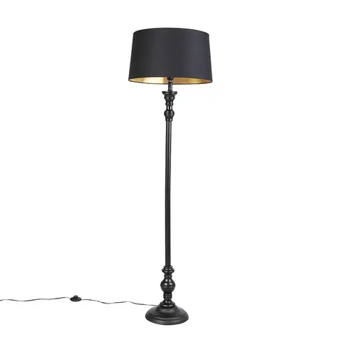 Stojace lampy Stojacia lampa s bavlneným tienidlom čierna so zlatou 45 cm - Classico