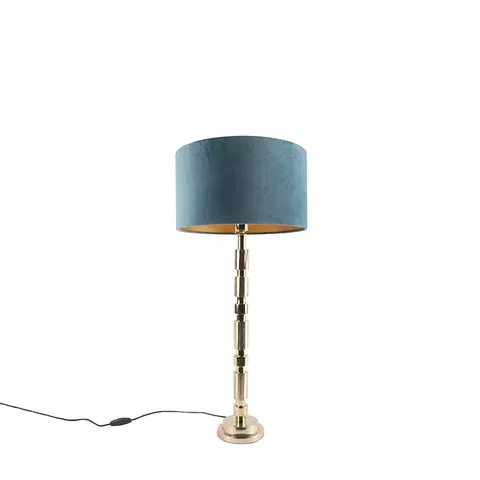 Stolove lampy Art Deco stolná lampa zlatý zamat odtieň modrá 35 cm - Torre