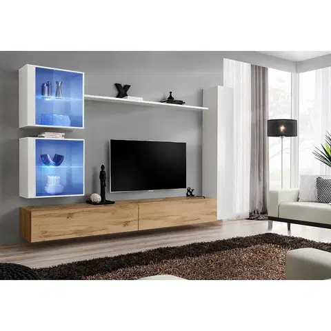 Podkrovný nábytok Obývacia stena Switch XVIII Sklo +LED Biely/Wotan