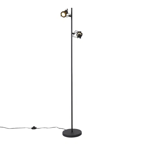 Stojace lampy Priemyselná stojaca lampa čierna 2-svetlá - Suplux