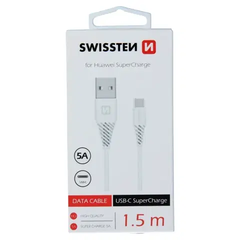 USB káble Dátový kábel Swissten USB  USB-C 1,5 M a s podporou super rýchlonabíjania 5A, biely 71504431