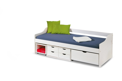 Postele HALMAR Floro 2 90 jednolôžková posteľ s roštom a úložným priestorom biely lesk