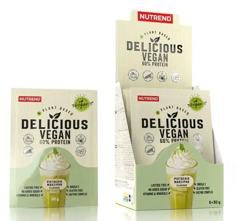 Vegánske proteíny Delicious Vegan 60 % Protein - Nutrend  5 x 30 g Pistachio+Marzipan