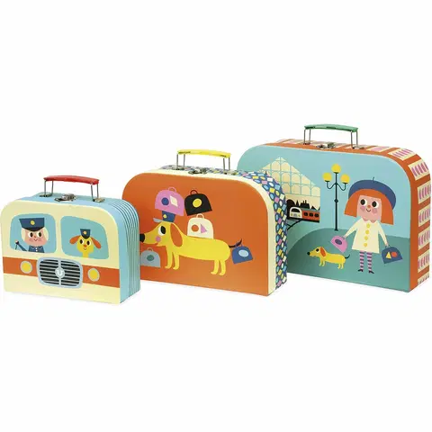 Drevené hračky VILAC Detský set 3 kufríkov drevený