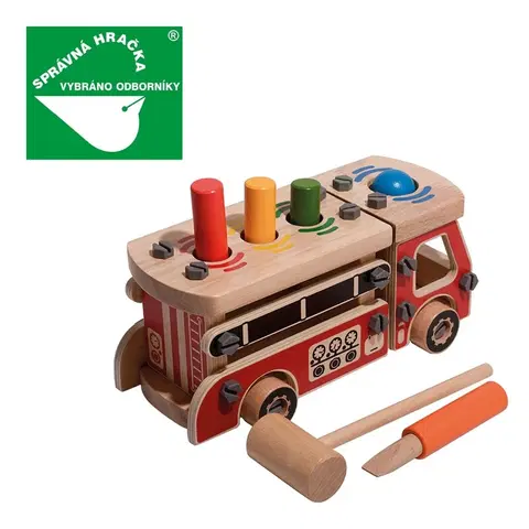 Drevené hračky LUCY & LEO - 320 Hasiči - konštrukčný set so zatĺkačkou