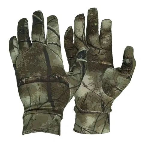 čiapky Poľovnícke tenké rukavice 100 strečové maskovanie Treemetic