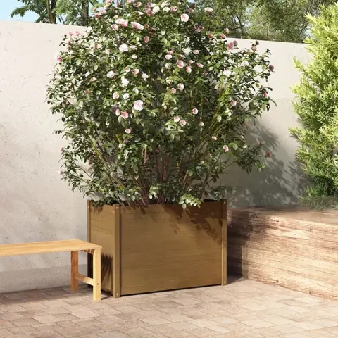 Vyvýšené záhony Záhradný kvetináč borovice Dekorhome Hnedá