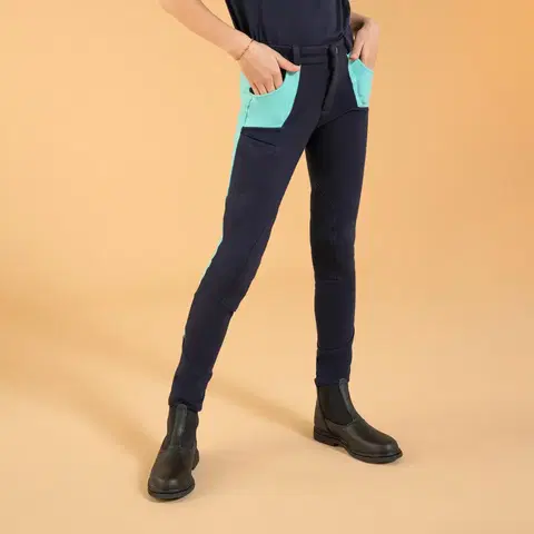 nohavice Detské jazdecké nohavice - rajtky 120 modro-tyrkysové