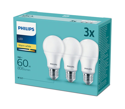 LED osvetlenie Philips Sada 3x LED Žiarovka Philips E27/9W/230V 2700K 