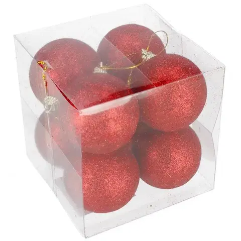 Vianočné dekorácie – do vnútra Gule trblietavé krabica 8 ks červená