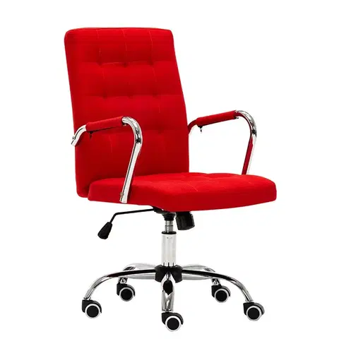 Kancelárske stoličky KONDELA Morgen kancelárske kreslo s podrúčkami červená / chróm