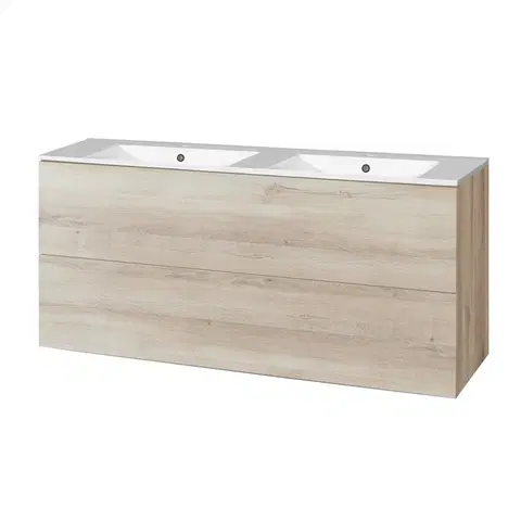 Kúpeľňový nábytok MEREO - Aira, kúpeľňová skrinka s keramickým umývadlom 121 cm, dub Kronberg CN723