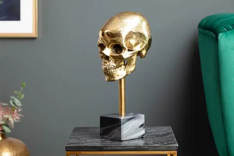 Dekorácie LuxD Dekoračný predmet Lebka 35 cm zlatý