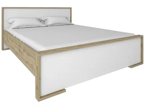 Postele NABBI Finni 1600 manželská posteľ s roštom dub wotan / biela