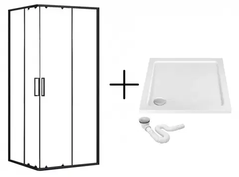 Sprchovacie kúty REA/S - Sprchovací kút PUNTO 90x90 - čierna So sprchovou bielou vaničkou Savoy KPL-K1014