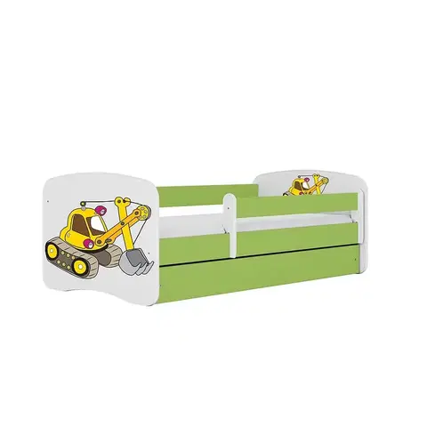 Jednolôžkové postele Detská Posteľ. Babydreams+Sz+M Zelená 80x160 Rýpadlo