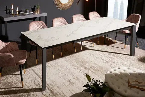 Jedálenské stoly Rozkladací jedálenský stôl LITAI Dekorhome Bielo-sivý mramor