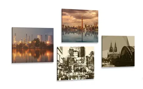 Zostavy obrazov Set obrazov priemyselné mesto s abstrakciou