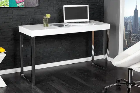 Pracovné stoly Písací stôl ASTERIOS Dekorhome Biela / strieborná