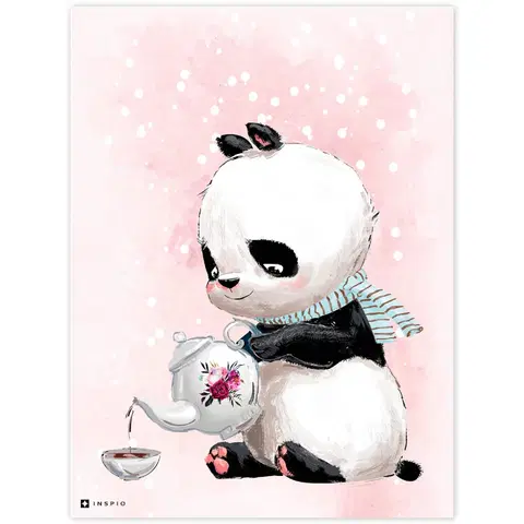 Obrazy do detskej izby Obraz s pandou v ružovom