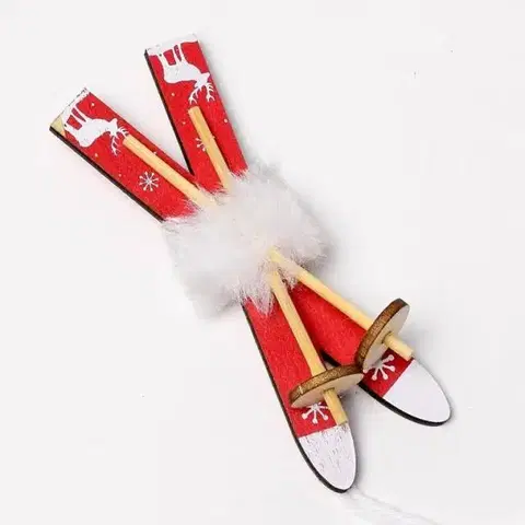 Vianočné dekorácie Kinekus Ozdoba závesná lyže 17x3,5x2 cm drevo červeno-biele