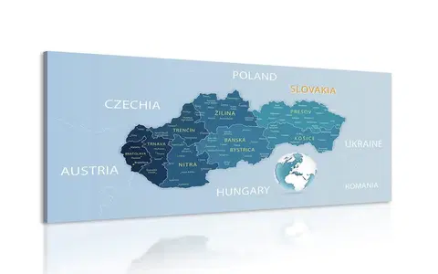 Obrazy mapy Obraz elegantná mapa Slovenska v modrom