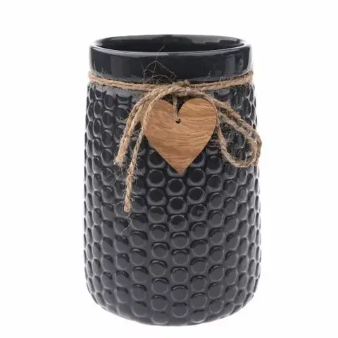 Vázy keramické Keramická váza Wood heart tmavomodrá, 12 x 17,5 cm