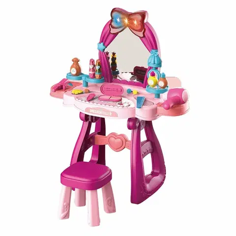 Drevené hračky Baby Mix Detský toaletný stolík so stoličkou ružová, 57 x 29 x 69,5 cm