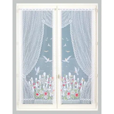 Záclony Rovná vitrážová záclona s motívom vtáčikov, pre garnižovú tyč, pár