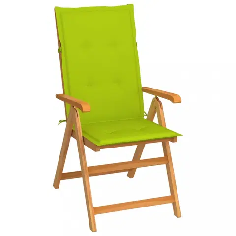 Zahradné stoličky Skladacia záhradná stolička s poduškami teak / látka Dekorhome Svetlozelená