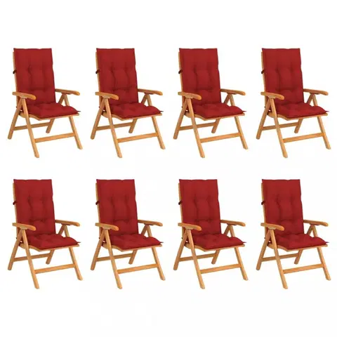 Zahradné stoličky Skladacia záhradná stolička s poduškami 8 ks teak / látka Dekorhome Červená
