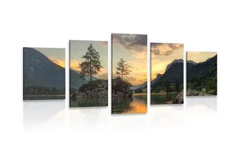 Obrazy prírody a krajiny 5-dielny obraz horská krajina pri jazere