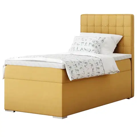 Postele Boxspringová posteľ, jednolôžko, horčicová, 80x200, pravá, TERY