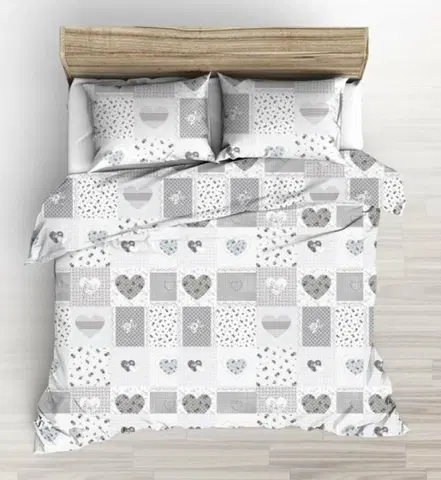 Posteľná bielizeň posteľná bielizeň, Krep Srdiečkový patchwork, šedý, 1+1