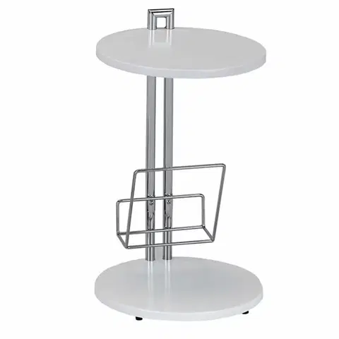 Konferenčné stolíky Príručný stolík s držiakom na časopisy, biela/chromovaná, ANABEL