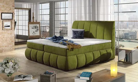 Postele NABBI Vareso 160 čalúnená manželská posteľ s úložným priestorom zelená